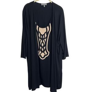 Ulla Popken Womens Tunic Top 20/22 Black Beige Geometric Studded 3/4 Sleeve